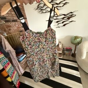 Floral Print Dress with Black Straps